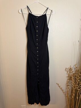 Free People Black Spaghetti-Strap Button-Front Maxi